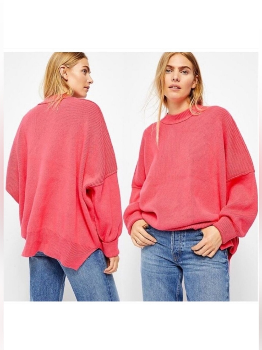 Free People Easy Street Tunic Sweater Oversized Hot Pink Strawberry Spritz S